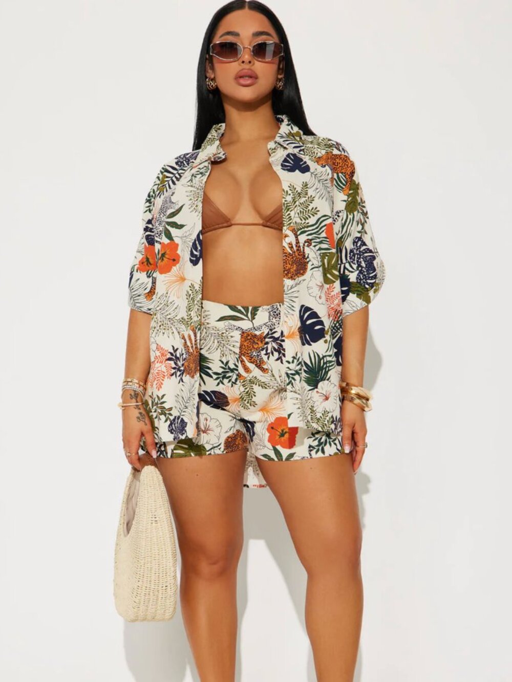 Rainforest Escape Linen Short Set - Multi Color